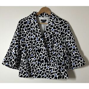 SANDRO Black & Blue Lined Jacket Women's Size Petite Large 3/4 Sleeve